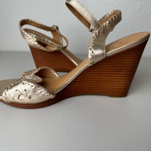 Jack Rogers Luccia stardust gold wedge heeled sandals ankle strap 10 - Picture 9 of 11